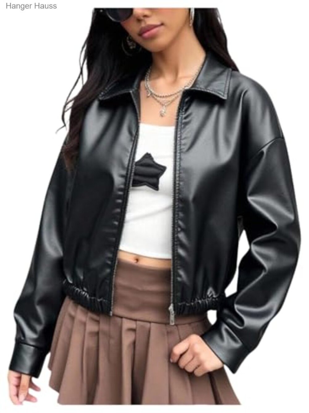 Girls Oversized Faux Leather Jacket Zip Up Collared Biker Coat Fall Winter